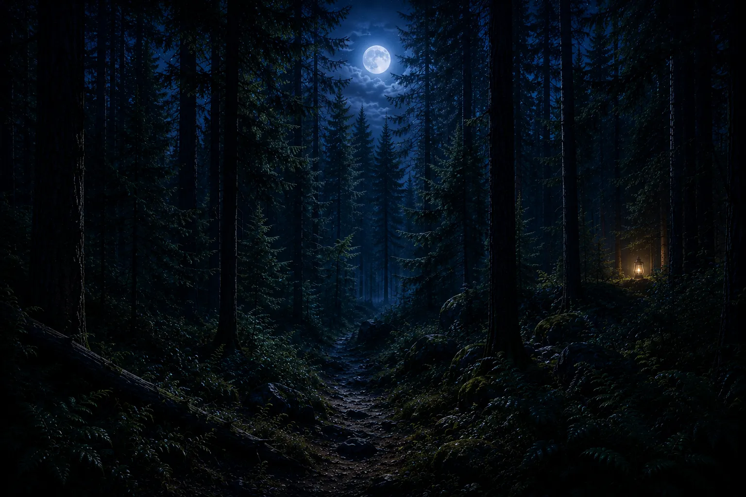 Donker bos met stille nachtelijke sfeer
