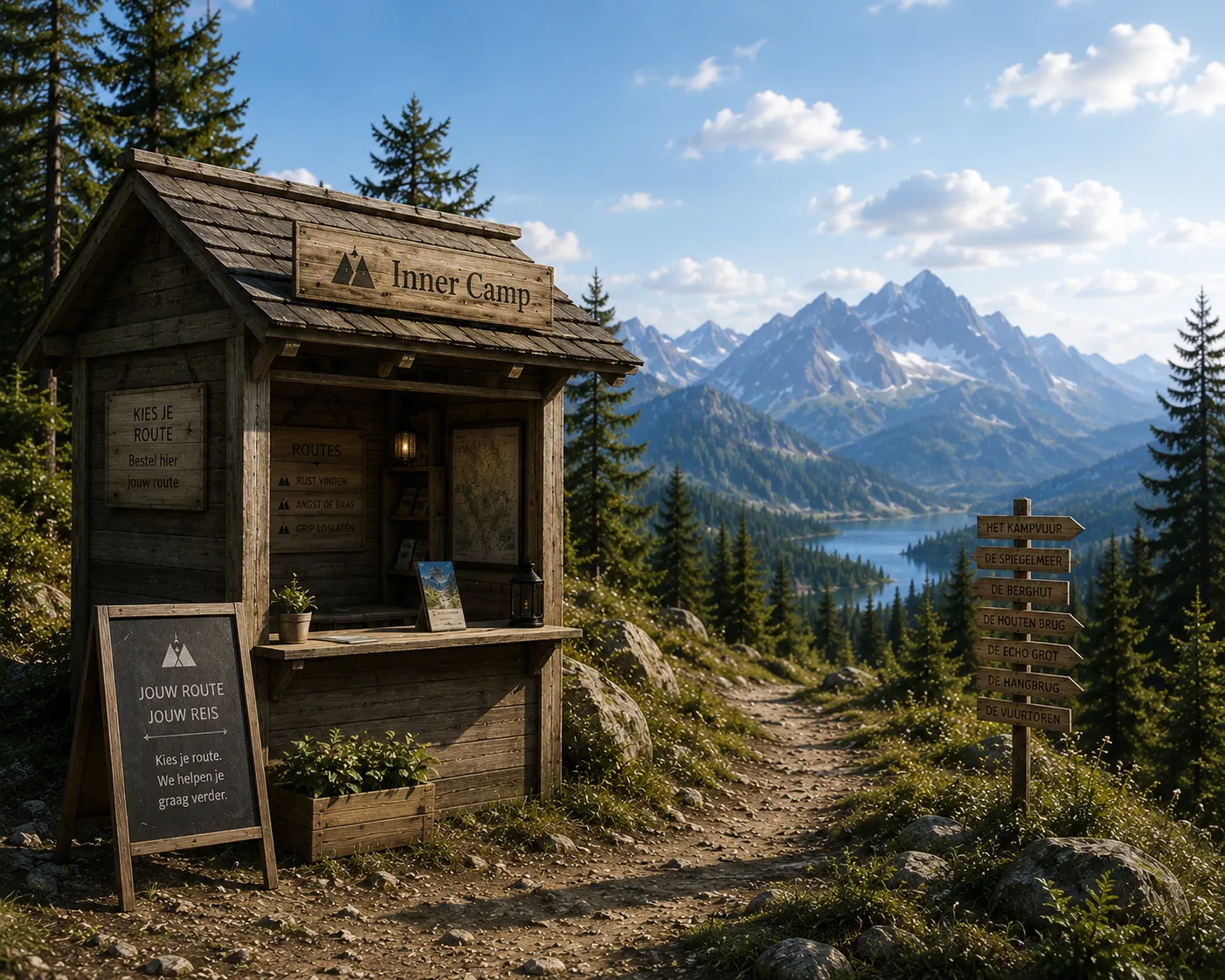 De Inner Camp reiskiosk met de drie reisflyers